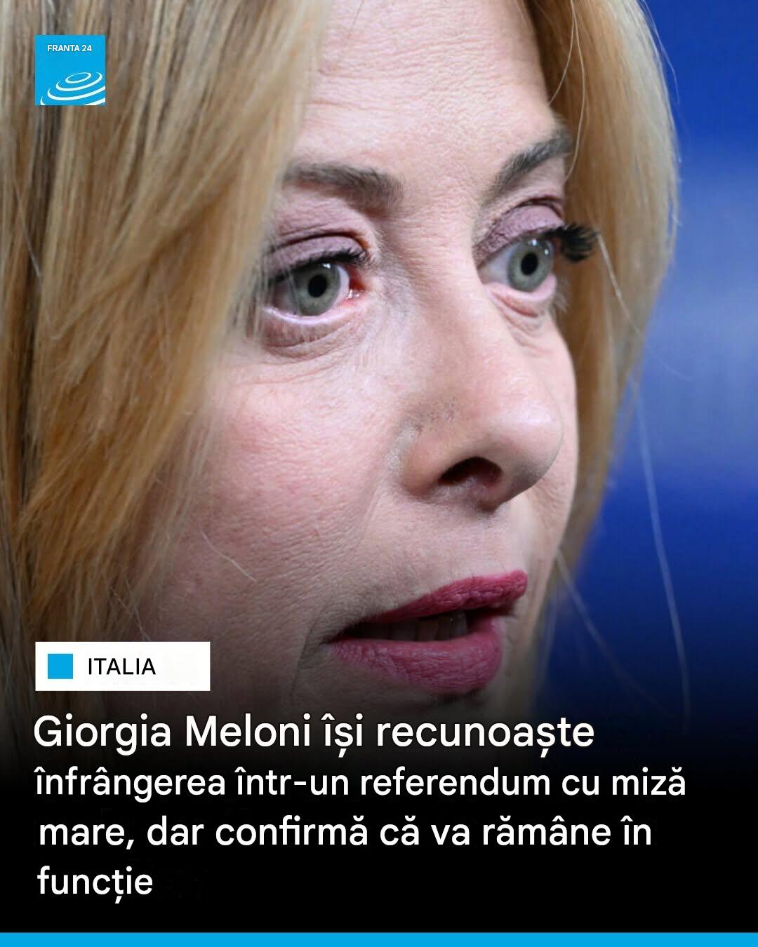 Giorgia Meloni își recunoaște înfrângerea într-un referendum cu miză mare, dar confirmă că va rămâne în funcție